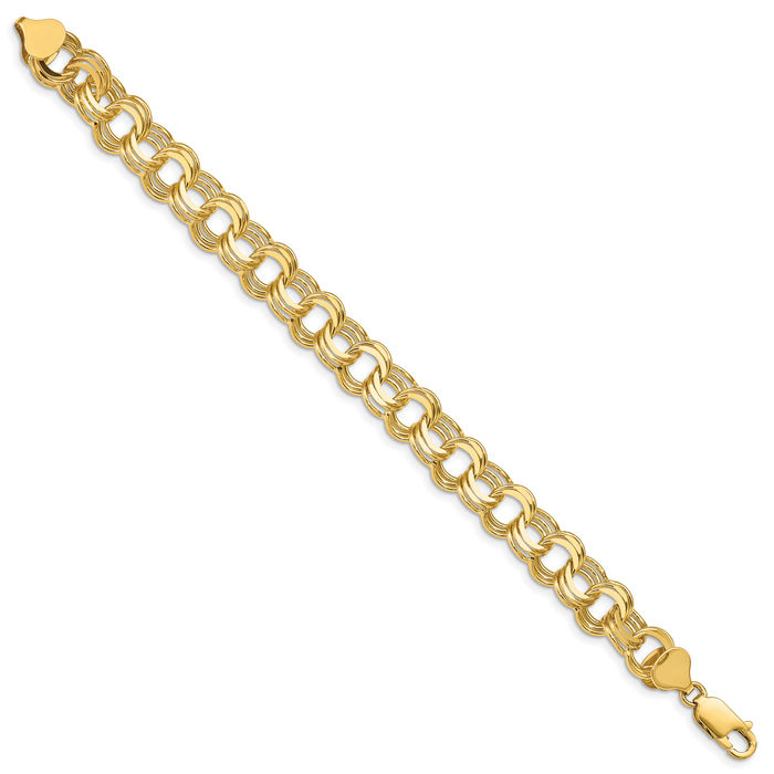 14K Solid Yellow Gold Triple Link Chain Charm Bracelet