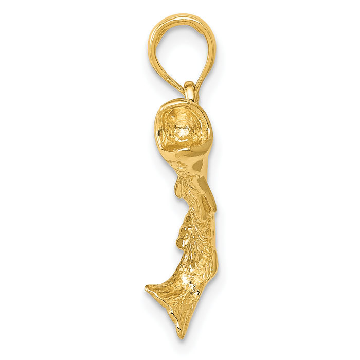 10K Solid Yellow Gold Bass Fish Necklace Chain Pendant Charm