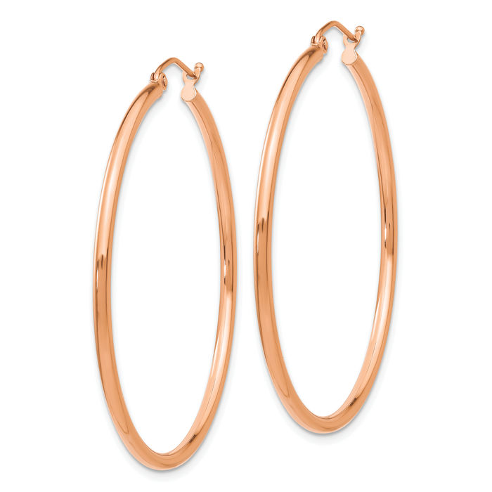 10K Solid Rose Pink Gold 2mm Tube Round Large Hoop Earrings