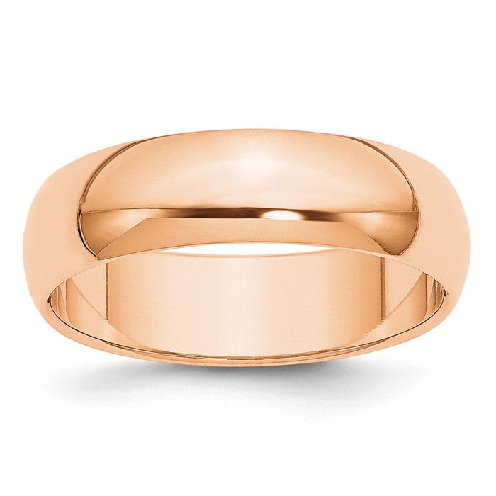 10K Solid Rose Gold 6mm Half Round Classic Wedding Ring