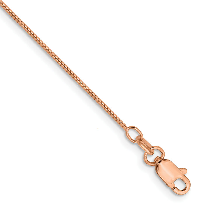 10K Solid Rose Pink Gold 0.7mm Box Link Chain Anklet Summer Beach Foot Ankle Bracelet