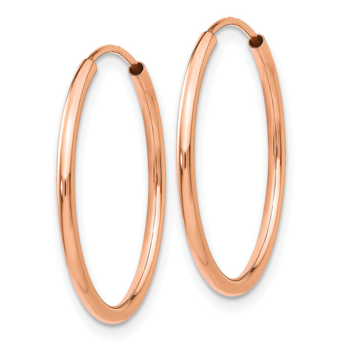 10K Solid Rose Pink Gold Endless Tube Round Medium Hoop Earrings