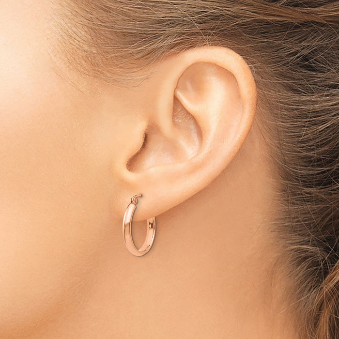 10K Solid Rose Pink Gold Round Small Hoop Earrings