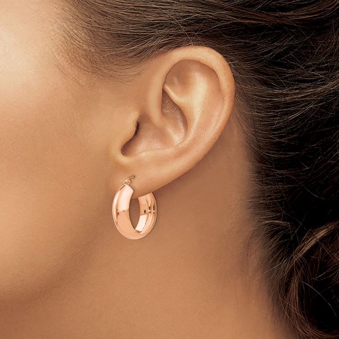 10K Solid Rose Pink Gold Round Medium Hoop Earrings