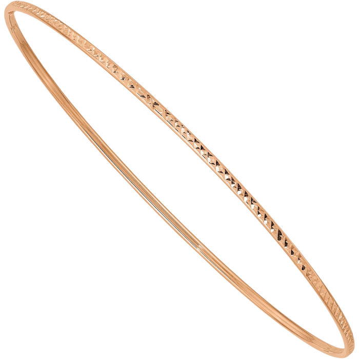 10K Solid 1.5mm Rose Pink Gold Slip On Bangle Bracelet