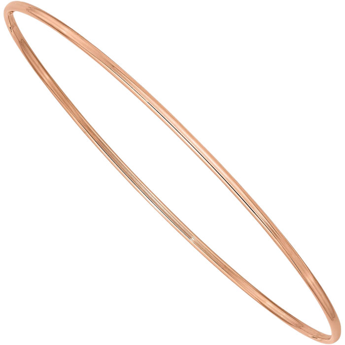 10K Solid 1.5mm Rose Pink Gold Slip On Bangle Bracelet