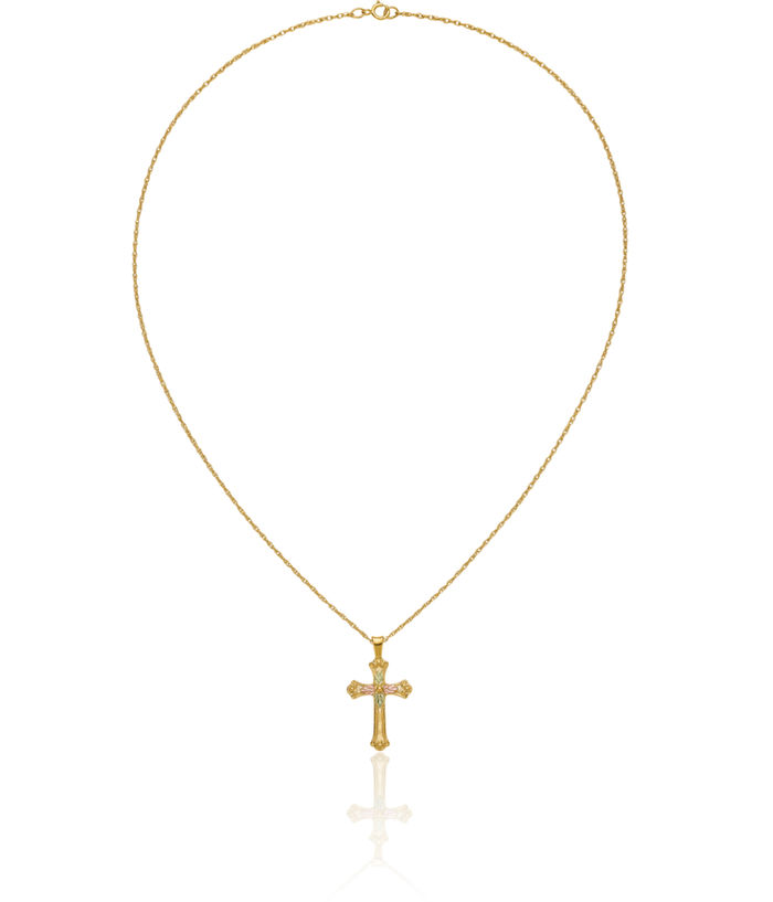 10K Solid Black Hills Gold Holy Cross Necklace