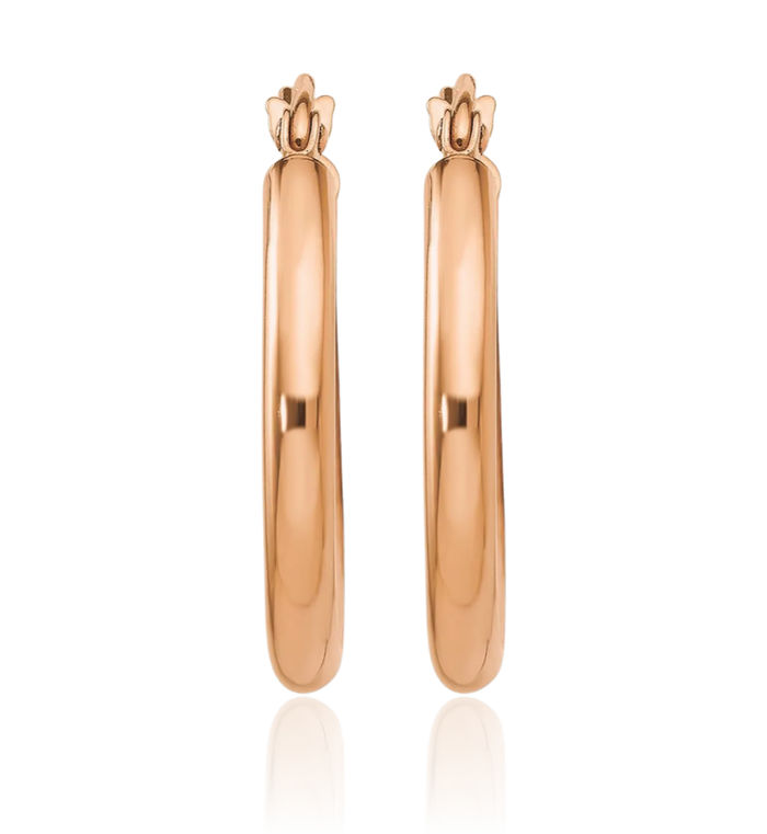 10K Solid Rose Pink Gold 2.5mm Tube Round Medium Hoop Earrings