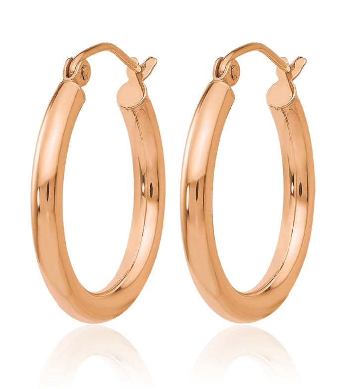 10K Solid Rose Pink Gold 2.5mm Tube Round Medium Hoop Earrings