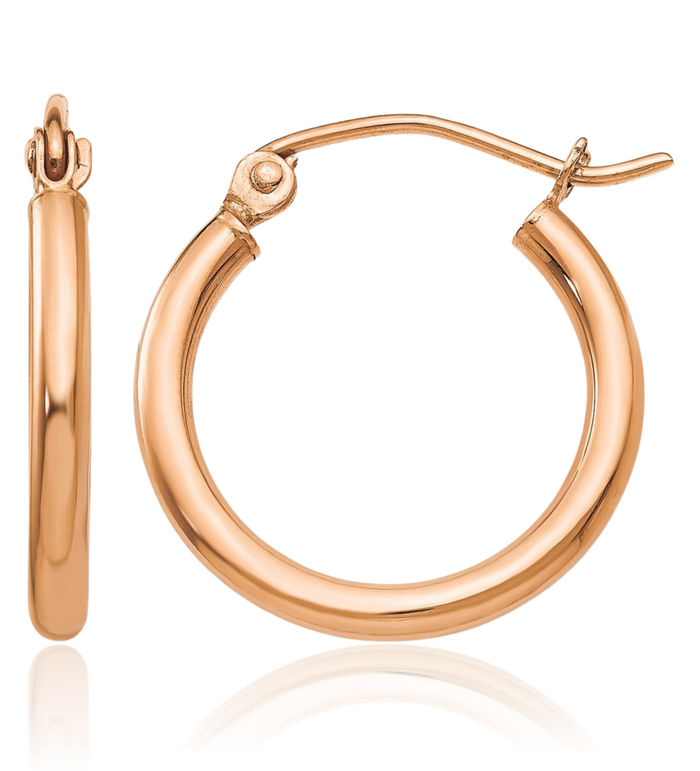 10K Solid Rose Pink Gold 2.5mm Tube Round Small Hoop Earrings