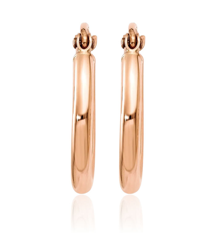 10K Solid Rose Pink Gold 2mm Tube Round Small Hoop Earrings