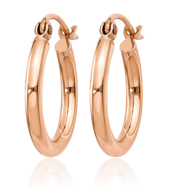 10K Solid Rose Pink Gold 2mm Tube Round Small Hoop Earrings