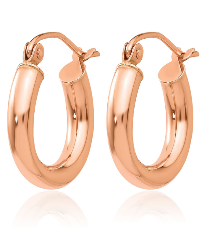 10K Solid Rose Pink Gold 2mm Round Small Hoop Earrings