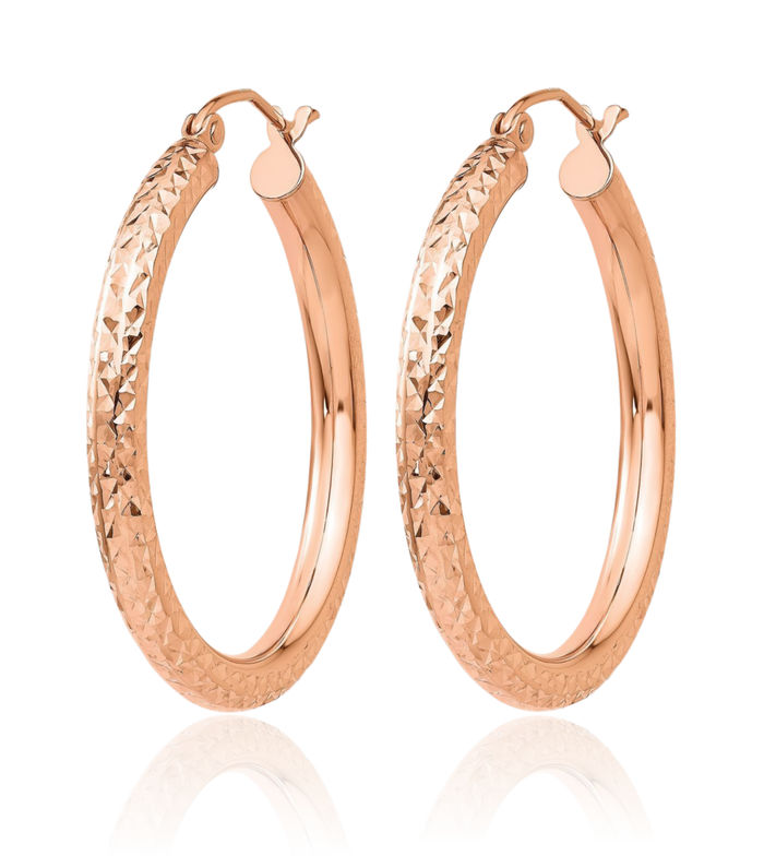 10K Solid Rose Pink Gold 3mm Round Medium Hoop Earrings