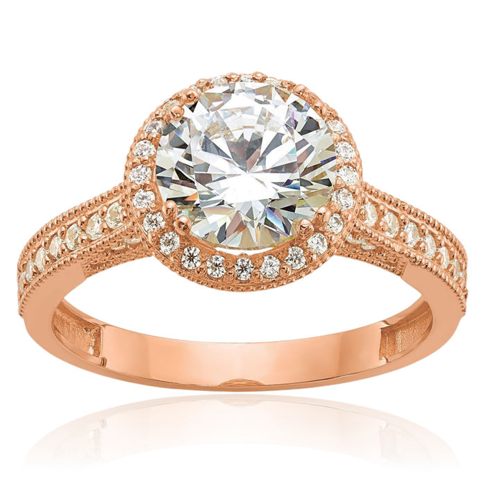 10K Solid Rose Pink Gold Cubic Zirconia CZ Engagement Ring