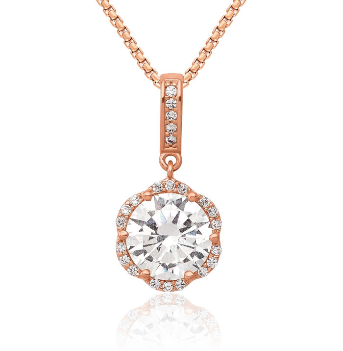 10K Solid Rose Pink Gold Cubic Zirconia CZ Necklace Chain Pendant Charm