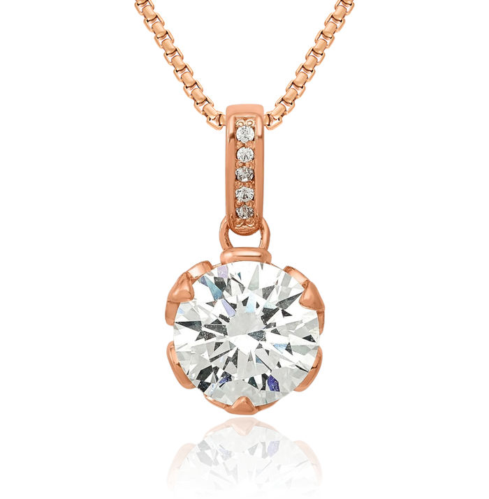 10K Solid Rose Pink Gold Cubic Zirconia CZ Necklace Chain Pendant Charm