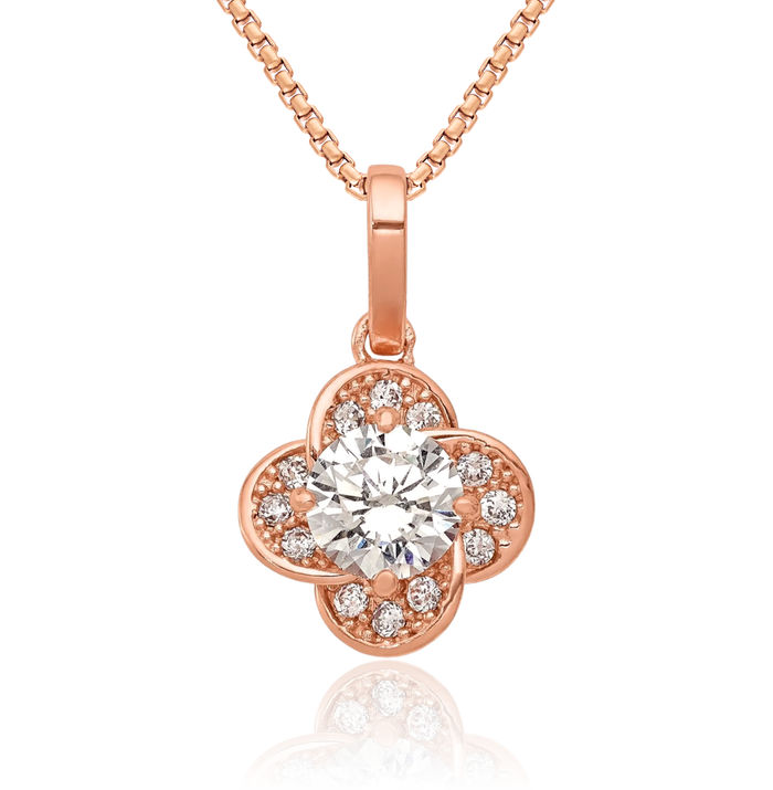 10K Solid Rose Pink Gold Cubic Zirconia CZ Necklace Chain Pendant Charm