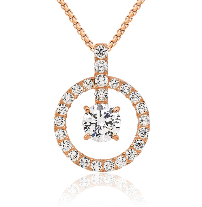 10K Solid Rose Pink Gold Cubic Zirconia CZ Necklace Chain Pendant Charm