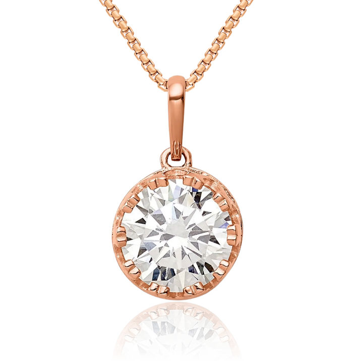 10K Solid Rose Pink Gold Cubic Zirconia CZ Necklace Chain Pendant Charm