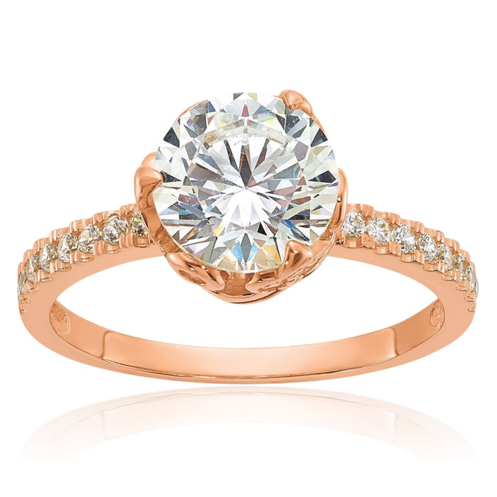 10K Solid Rose Pink Gold Cubic Zirconia CZ Solitaire Engagement Ring