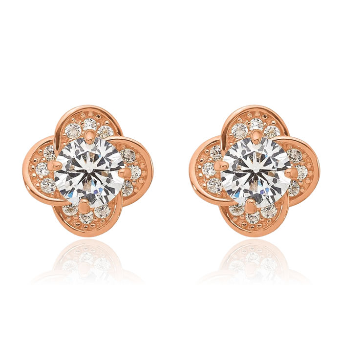 10K Solid Rose Pink Gold Cubic Zirconia CZ Stud Earrings