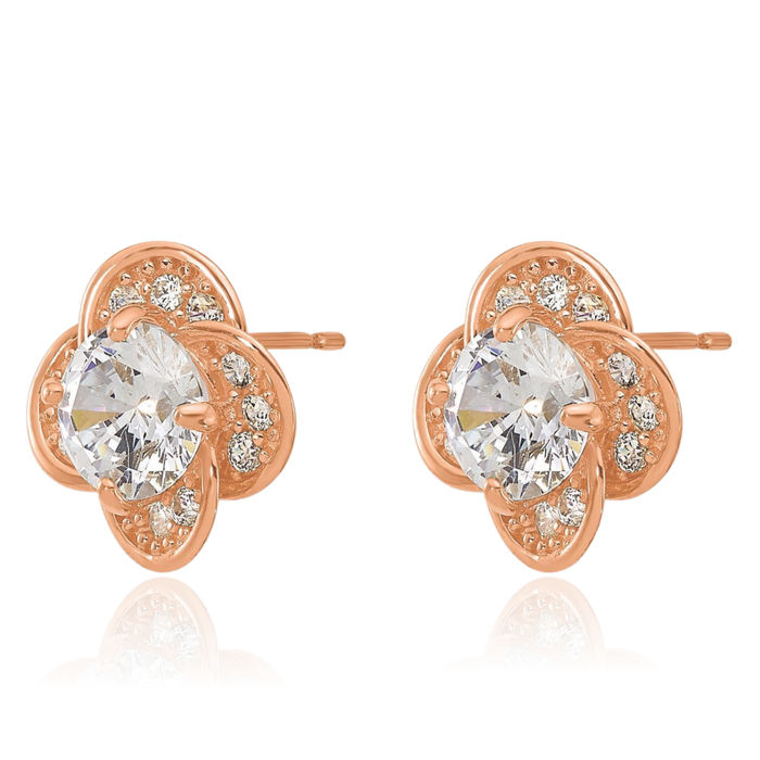 10K Solid Rose Pink Gold Cubic Zirconia CZ Stud Earrings