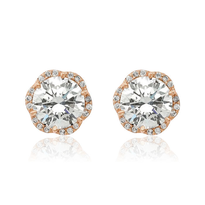 10K Solid Rose Pink Gold Cubic Zirconia CZ Stud Earrings