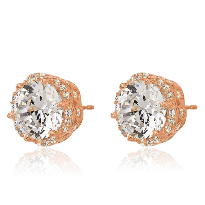 10K Solid Rose Pink Gold Cubic Zirconia CZ Stud Earrings