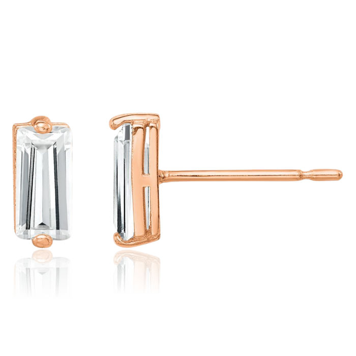 10K Solid Rose Pink Gold Cubic Zirconia CZ Stud Earrings