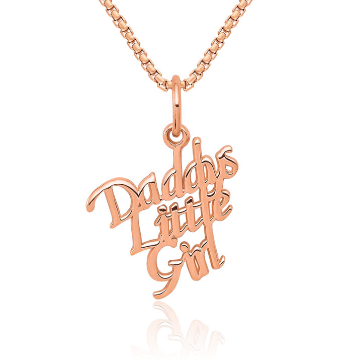 10K Solid Rose Pink Gold Daddys Little Girl Necklace Chain Pendant Charm