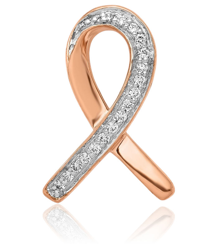 10K Solid Rose Pink Gold Diamond Cancer Breast Awareness Ribbon Floating Chain Slide Pendant Necklace Charm