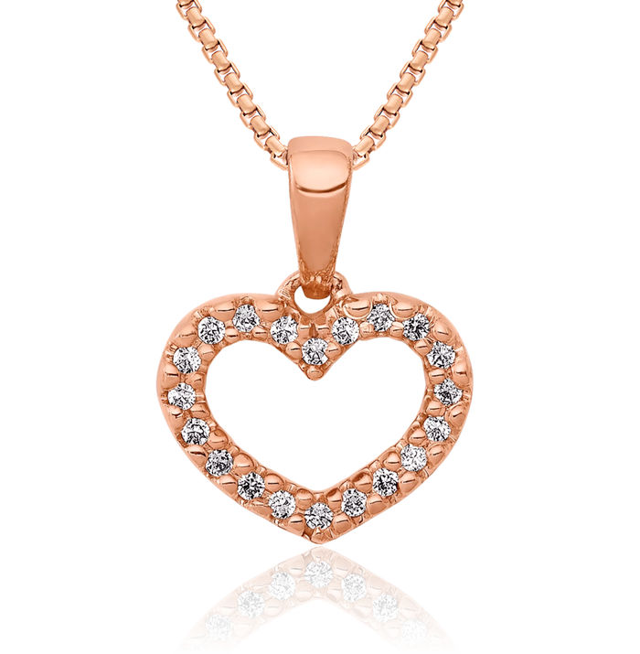 10K Solid Rose Pink Gold Diamond Heart Necklace Love Pendant Charm