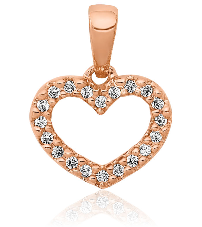 10K Solid Rose Pink Gold Diamond Heart Necklace Love Pendant Charm