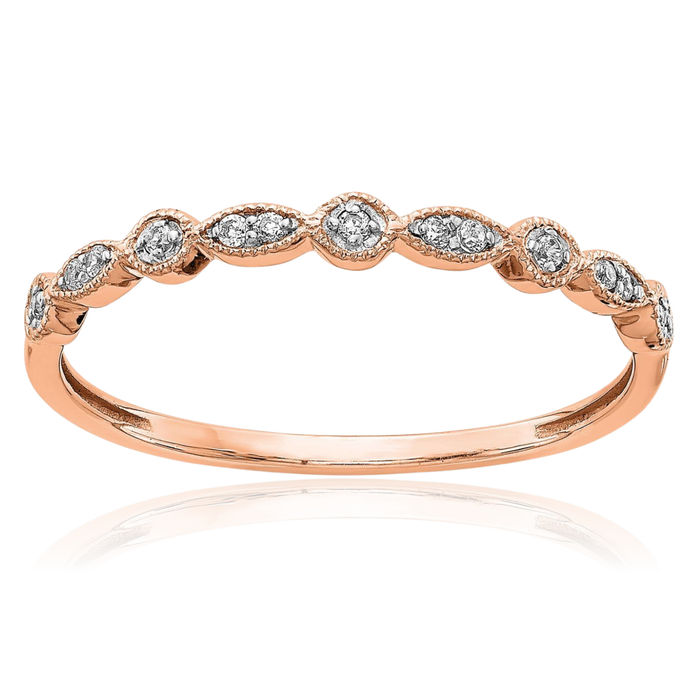 10K Solid Rose Pink Gold Diamond Ring