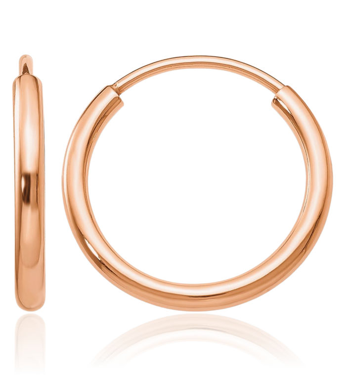 10K Solid Rose Pink Gold Endless Tube Round Huggie Small Hoop Earrings