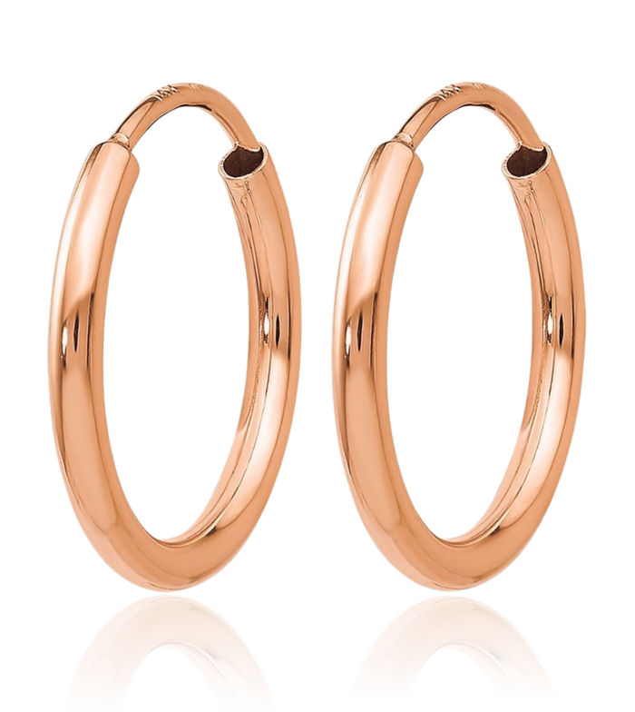 10K Solid Rose Pink Gold Endless Tube Round Huggie Small Hoop Earrings