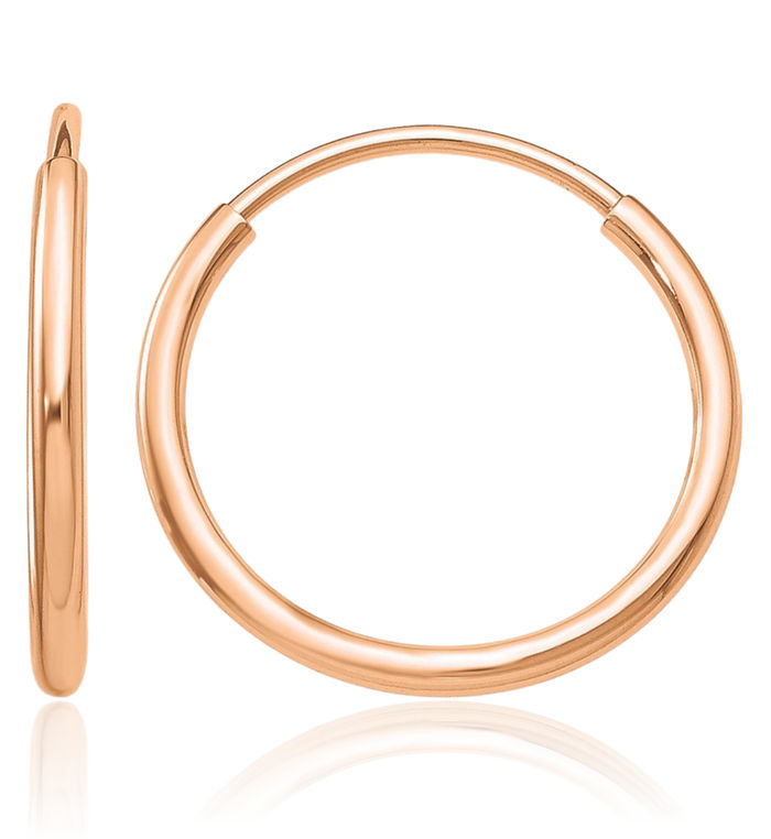 10K Solid Rose Pink Gold Endless Tube Round Huggie Small Hoop Earrings