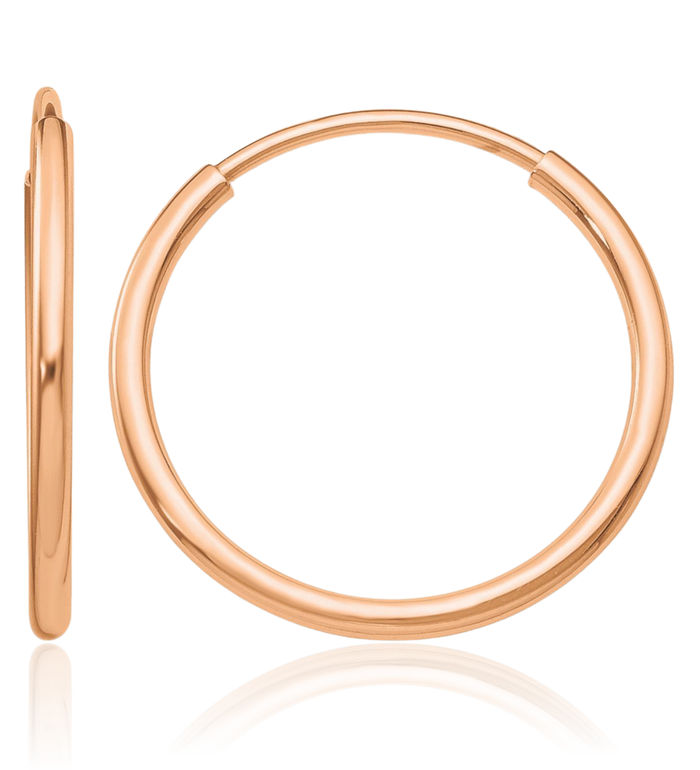 10K Solid Rose Pink Gold Endless Tube Round Medium Hoop Earrings