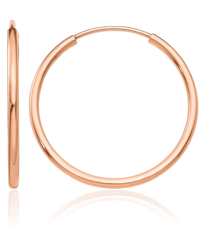 10K Solid Rose Pink Gold Endless Tube Round Medium Hoop Earrings