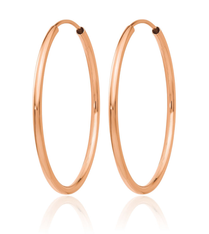 10K Solid Rose Pink Gold Endless Tube Round Medium Hoop Earrings