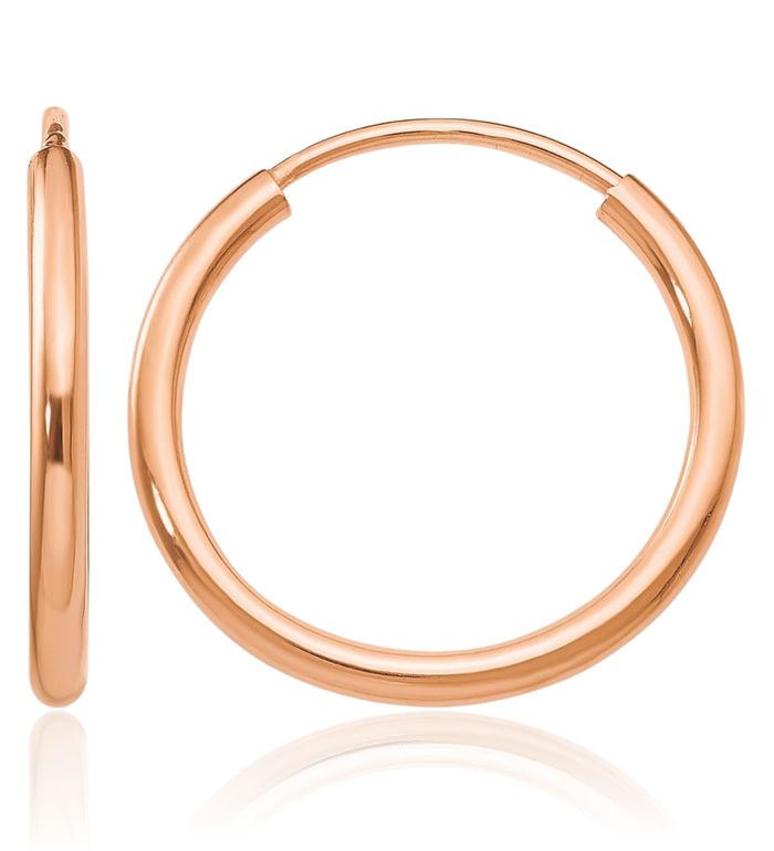 10K Solid Rose Pink Gold Endless Tube Round Small Hoop Earrings