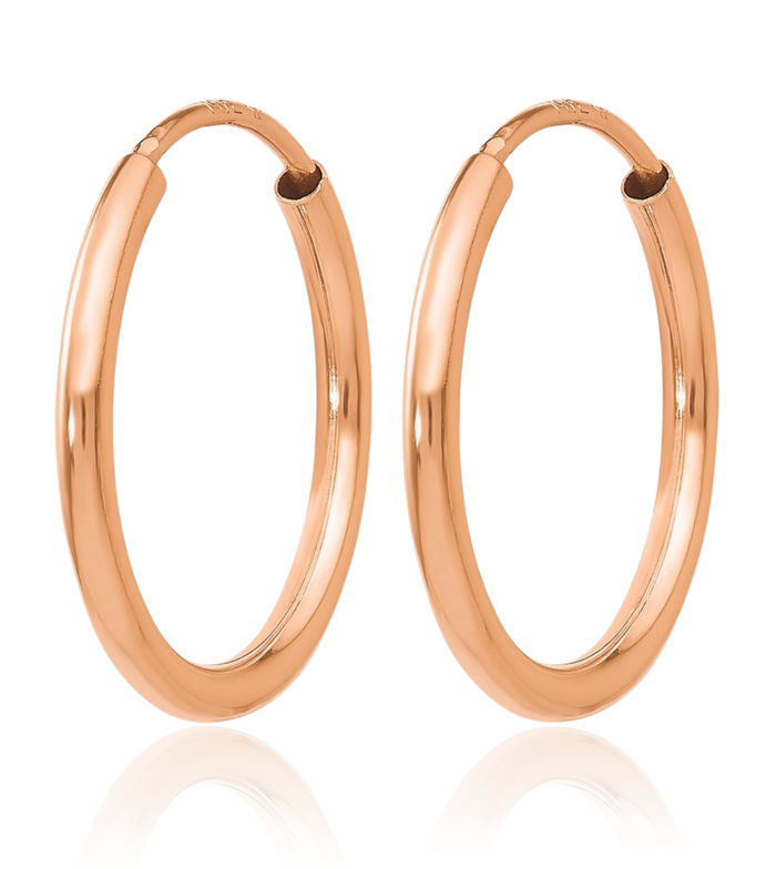 10K Solid Rose Pink Gold Endless Tube Round Small Hoop Earrings