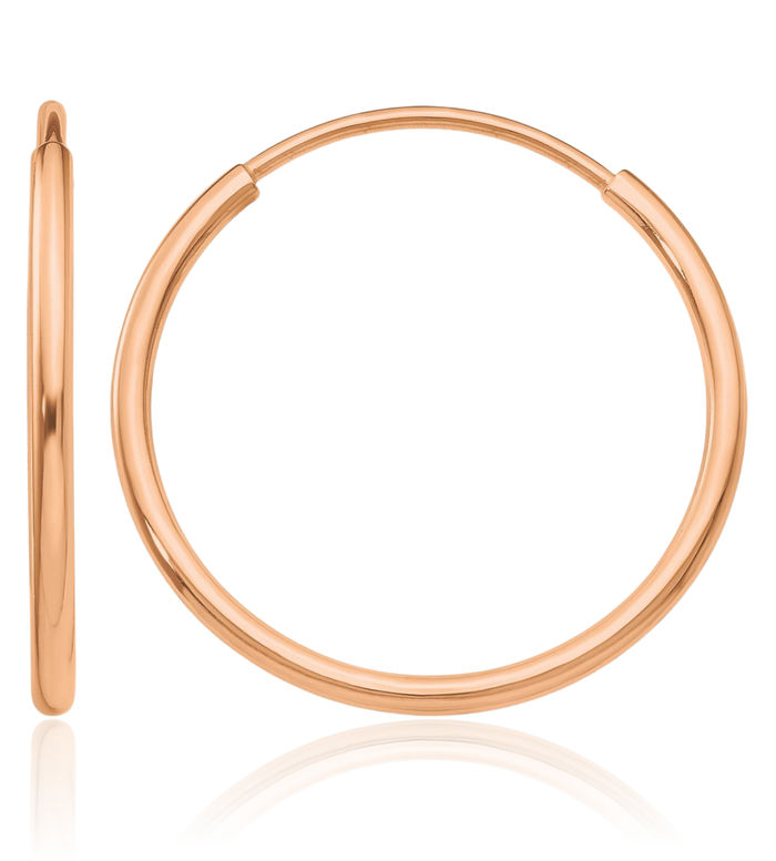 10K Solid Rose Pink Gold Endless Tube Round Small Hoop Earrings