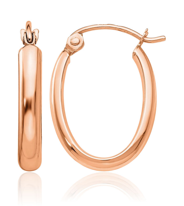 10K Solid Rose Pink Gold Half Round Oval Small Hoop Earrings