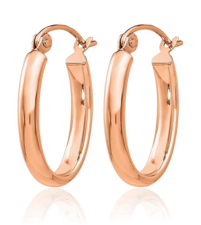 10K Solid Rose Pink Gold Half Round Oval Small Hoop Earrings