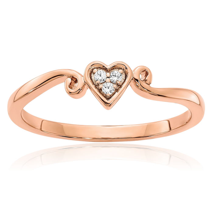 10K Solid Rose Pink Gold Heart Diamond Ring