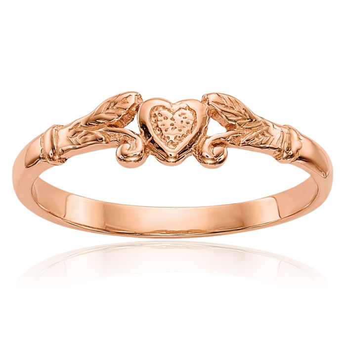 10K Solid Rose Pink Gold Heart Ring Love Band