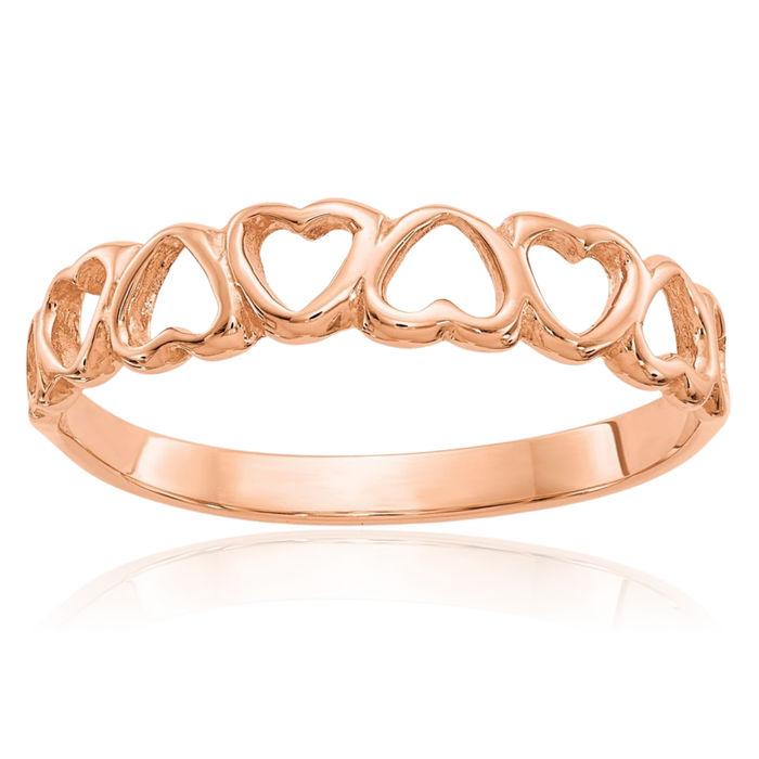 10K Solid Rose Pink Gold Heart Ring Love Band