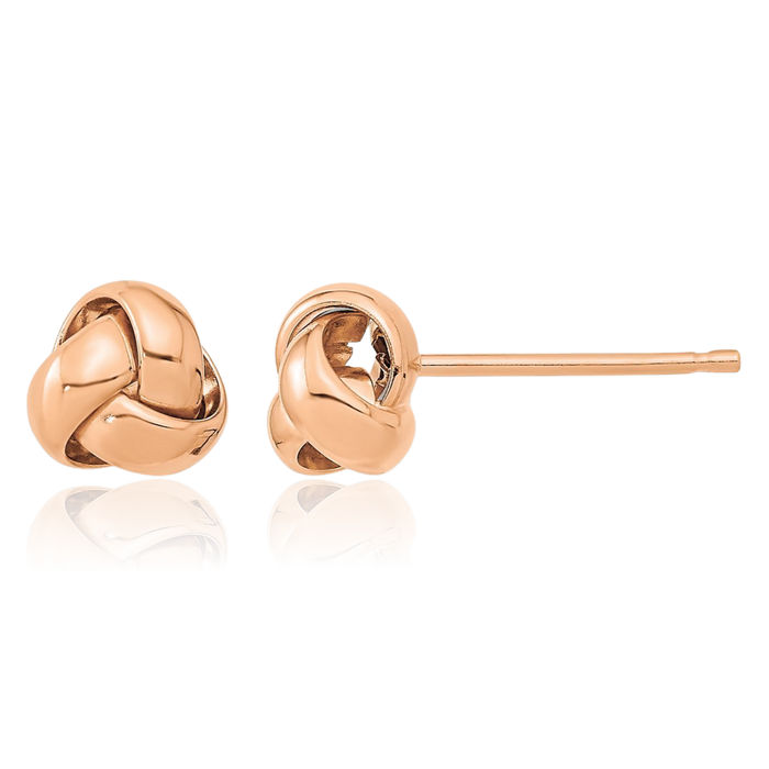 10K Solid Rose Pink Gold Twisted Love Knot Symbol Stud Earrings